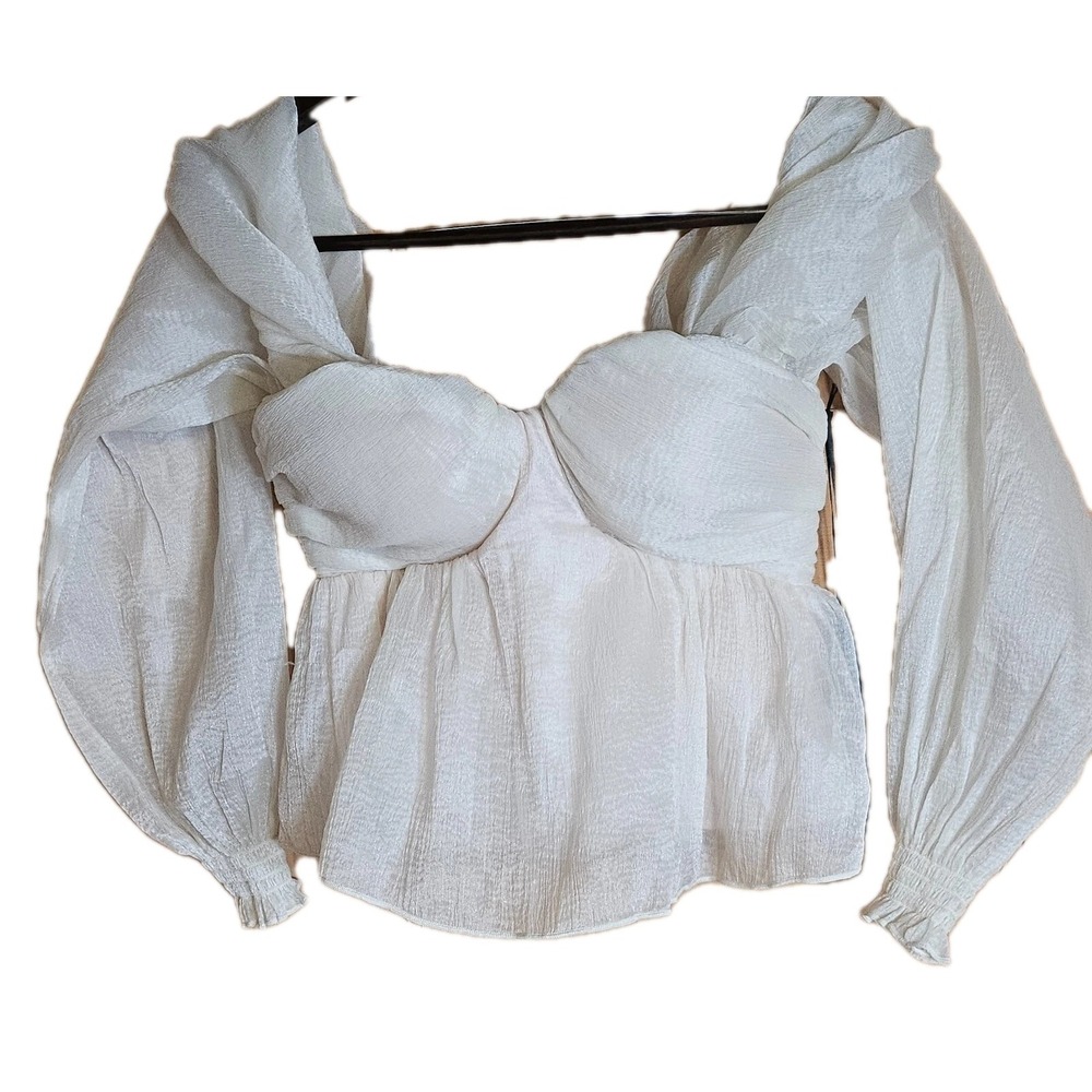 House Of Harlow 1960 Ivory Chiffon Puff Sleeve Fairy Whimsical Romantic SZ XS